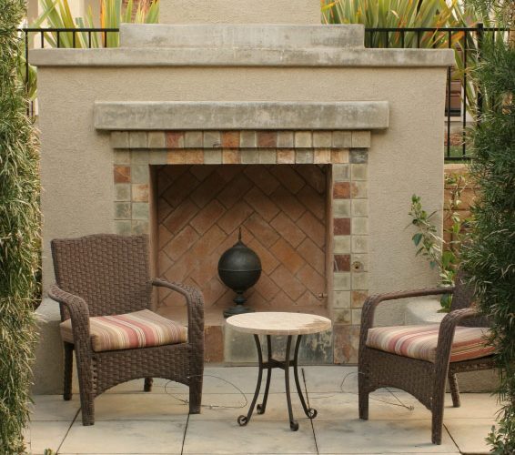 Custom Masonry - Stone Outdoor Fireplace - Newport CA
